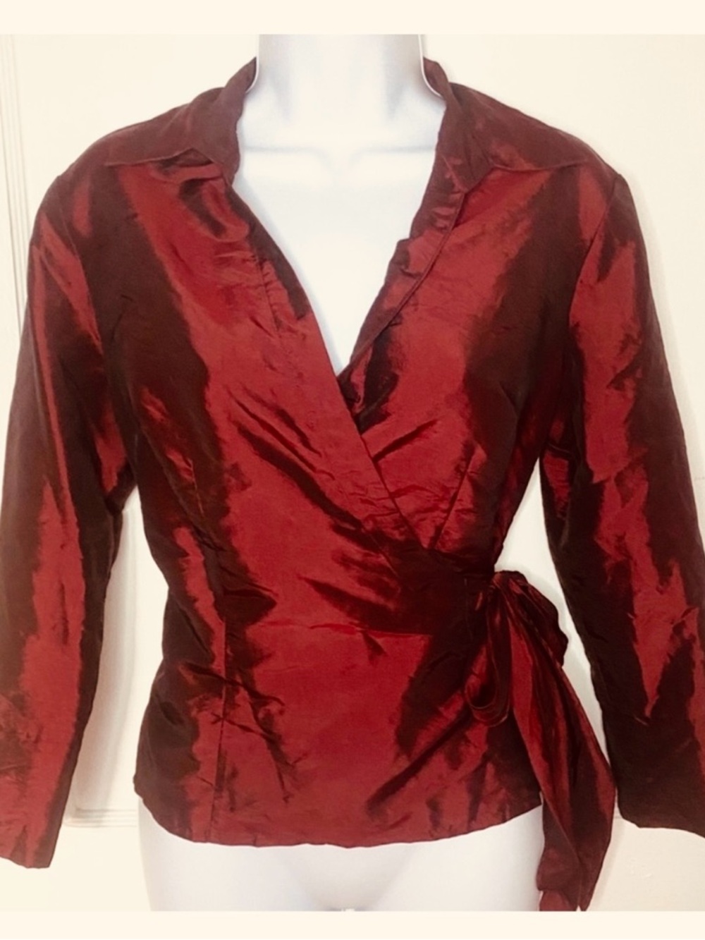 Elegant Burgundy / Maroon Wrap Blouse with Side Tie, size Medium